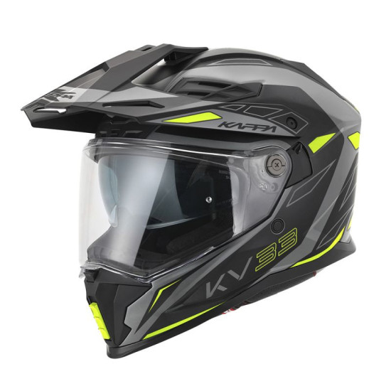 KAPPA KV33 GRAPHIC WIZZARD ENDURO DVIGUBAS BEKELĖS ŠALMAS SU SKYDELIU IR SKLYPU, SPALVA JUODA PILKA GELTONA MATINIS, DYD