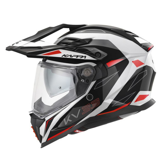 KAPPA KV33 GRAPHIC WIZZARD ENDURO DVIGUBAS BEKELĖS ŠALMAS SU SKYDELIU IR SKLYPU SPALVA JUODA BALTA RAUDONA DYDIS 61 / XL