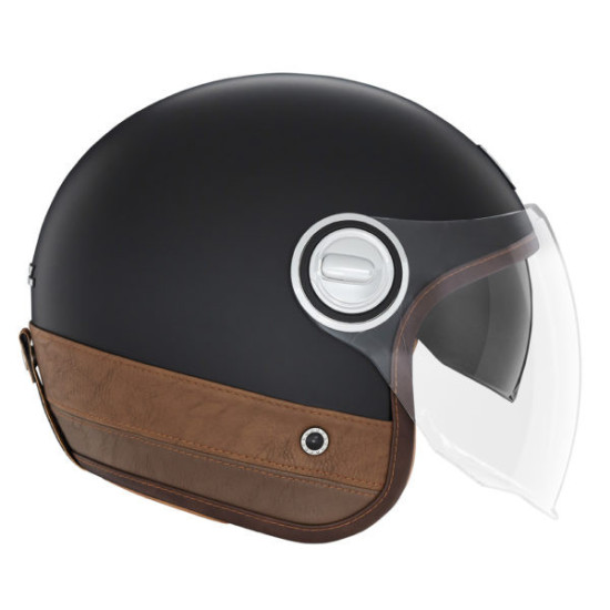 NOX PREMIUM KASK OTWARTY JET HERITAGE LEATHER KOLOR CZARNY / BRĄZOWY ROZMIAR S