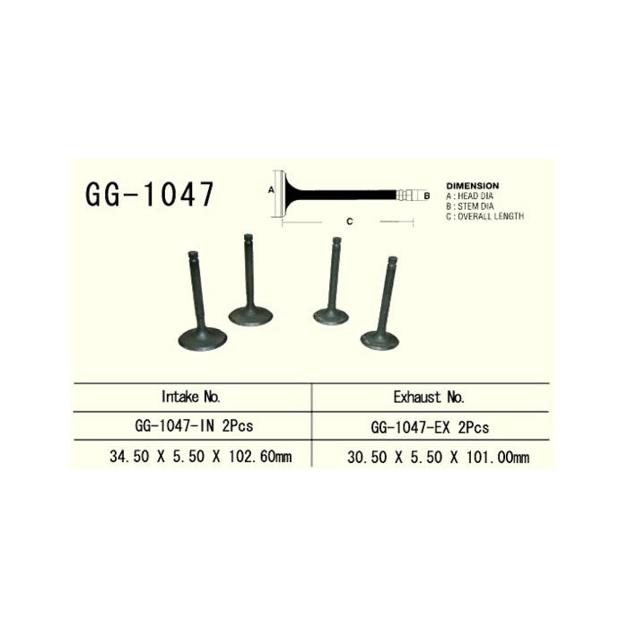 VESRAH exhaust valve HONDA TRX 650/680 '03-'17 (for 2 engines) (30.5X5.50X101.0 mm) (OEM: 14721-HN8-000,GG-HL3-A00) (1pc.) (M