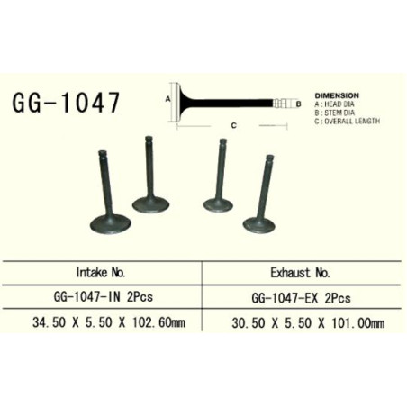VESRAH exhaust valve HONDA TRX 650/680 '03-'17 (for 2 engines) (30.5X5.50X101.0 mm) (OEM: 14721-HN8-000,GG-HL3-A00) (1pc.) (M