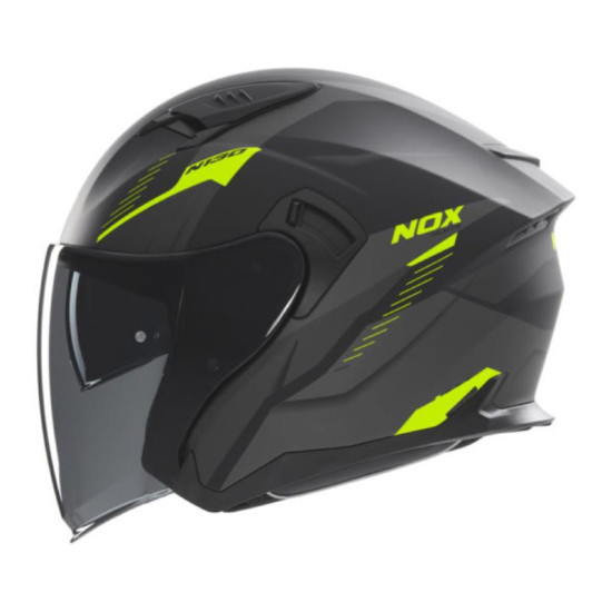 NOX PROMOCJA KASK OTWARTY JET Z BLENDĄ N130 MYST KOLOR CZARNY / ŻÓŁTY FLUO MAT ROZMIAR S