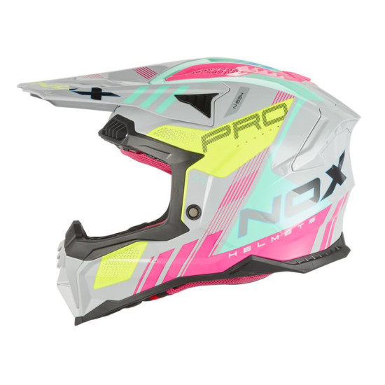 NOX BEKELĖS / KROSO ŠALMAS N634 STORM SPALVOS PILKA / ROŽINĖ / GELTONA FLUO DYDIS M