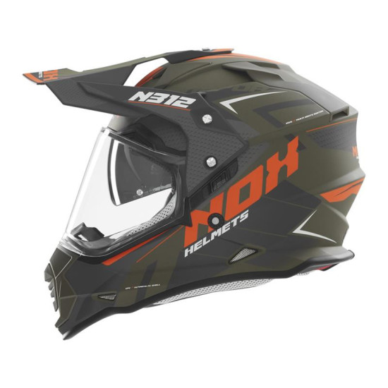 NOX PROMOTION OFFROAD / TRAIL DUOSPORT (DVIGUBAS) ŠALMAS N312 VAPOR SU SKYDELIU IR SKLYPU SPALVA ORANŽINĖ / KHAKI / MATI
