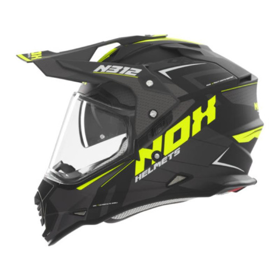 NOX PROMOCJA KASK OFFROAD / TRAIL DUOSPORT (DUAL) N312 VAPOR Z SZYBKĄ I BLENDĄ KOLOR CZARNY / ZÓŁTY FLUO MAT ROZMIAR XS