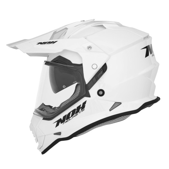 NOX OFFROAD / TRAIL DUOSPORT (DVIGUBAS) ŠALMAS N312 Tvirtas su skydeliu ir snapeliu, spalva – blizgi balta, dydis S