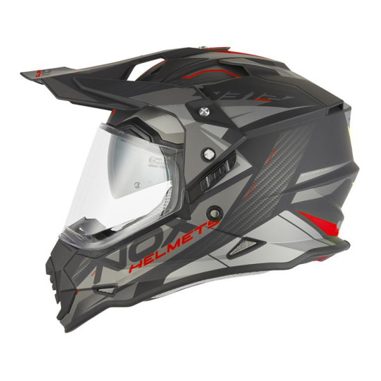 NOX PROMOCJA KASK OFFROAD / TRAIL DUOSPORT (DUAL) N312 TRACK Z SZYBKĄ I BLENDĄ KOLOR CZARNY MAT / CZERWONY ROZMIAR L