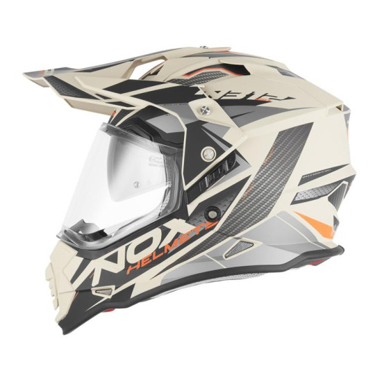 NOX PROMOCJA KASK OFFROAD / TRAIL DUOSPORT (DUAL) N312 TRACK Z SZYBKĄ I BLENDĄ KOLOR POMARAŃCZOWY / PIASKOWY MAT ROZMIAR