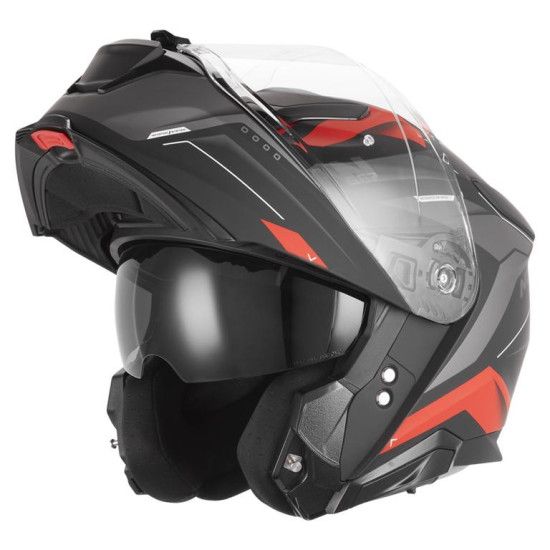 NOX KASK SZCZĘKOWY (FLIP-UP) Z BLENDĄ N967 CONQUER KOLOR CZARNY MAT / CZERWONY ROZMIAR S (PINLOCK DO TEGO MODELU - FILMP