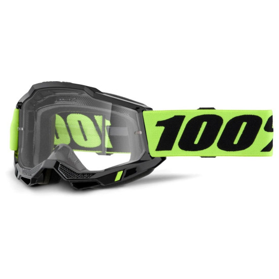 100 PERCENT ACCURI 2 ENDURO MOTO GELTONI AKINIAI - DVIGUBAI SKAIDRŪS LĘŠIAI - JUODI / GELTONI FLUO DVIGUBAI SKAIDRŪS LĘŠ
