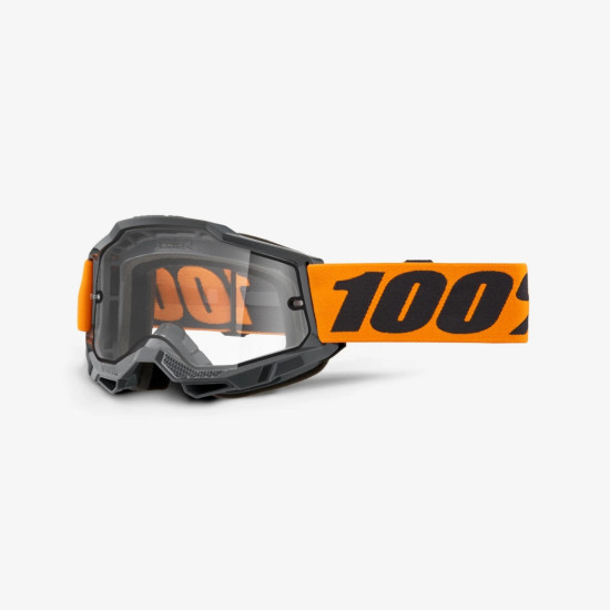100 PROCENT GOGLE ACCURI 2 ENDURO MOTO ORANGE - DUAL CLEAR LENS - KOLOR SZARY / POMARAŃCZOWY SZYBKA PODWÓJNA PRZEŹROCZYS
