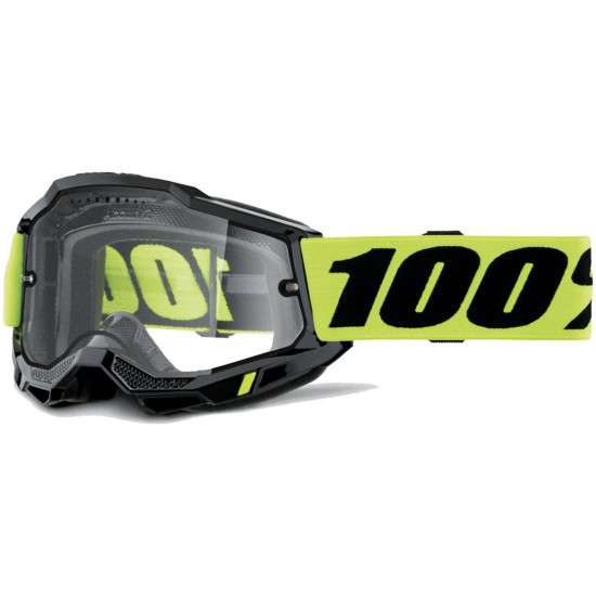 100 PROCENT GOGLE ACCURI 2 ENDURO MOTO BLACK - DUAL CLEAR LENS - KOLOR CZARNY / ŻÓŁTY FLUO SZYBKA PODWÓJNA PRZEŻROCZYSTA