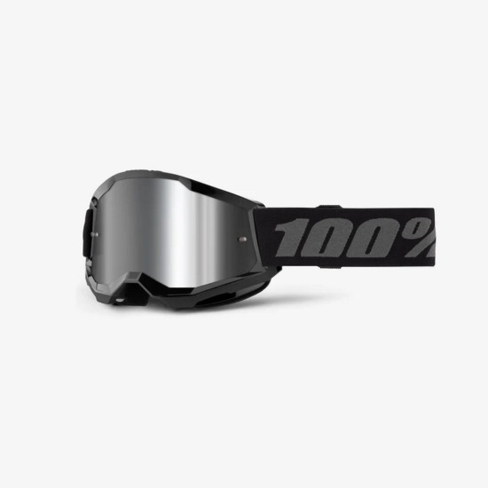 100 PROCENT GOGLE STRATA 2 YOUTH JUNIOR BLACK - MIRROR SILVER LENS - KOLOR CZARNY / SZARY SZYBKA SREBRNE LUSTRO