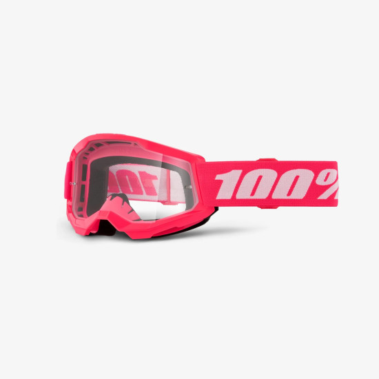 100 PROCENT GOGLE STRATA 2 YOUTH JUNIOR PINK - CLEAR LENS - KOLOR RÓŻOWY FLUO / BIAŁY SZYBA PRZEŹROCZYSTA