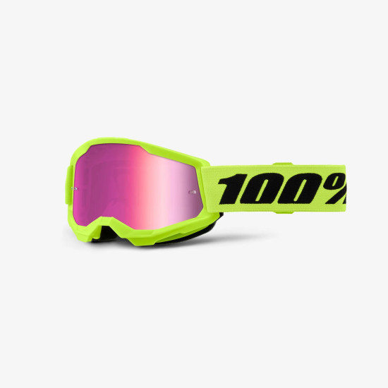 100 PERCENT STRATA 2 YOUTH JUNIOR NEON YELLOW - VEIDRODINIS ROŽINIS LĘŠIS - SPALVA FLUO GELTONA / JUODA ROŽINĖ SU VEIDRO