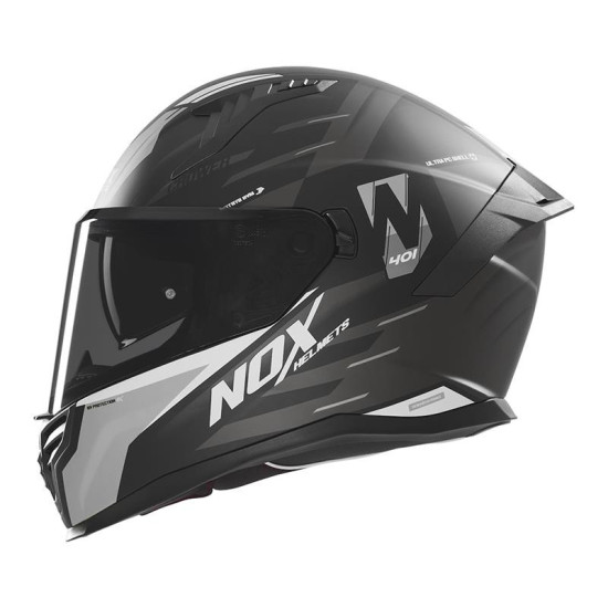 NOX PROMOCJA KASK INTEGRALNY (FULL FACE) Z BLENDĄ N401 CROWER KOLOR CZARNY / SREBRNY MAT ROZMIAR XXL