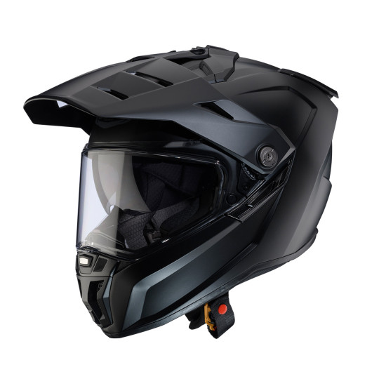 CABERG BEKELĖS / TRAIL / NUOTYKIŲ DUOSPORT (DVIGUBA) TANAMI TVIRTAS ŠALMAS SU SKYDELIU IR STOTELIU, MATINĖS JUODO SPALVO