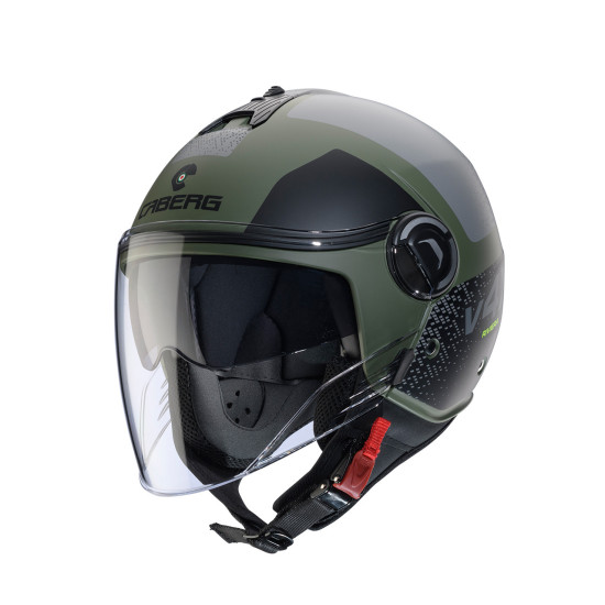CABERG KASK OTWARTY JET Z BLENDĄ MODEL RIVIERA V4X ALPHA KOLOR ZIELONY / CZARNY / SZARY MAT ROZMIAR L