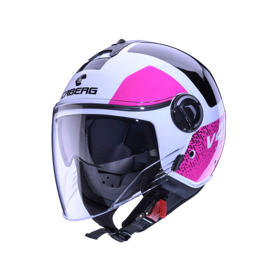 CABERG JET ATVIRAS ŠALMAS SU SKYDELIU, MODELIS RIVIERA V4X ALPHA, SPALVA BALTA / JUODA / FUKSIJOS (RYŠKIAI ROŽINĖ) DYDIS