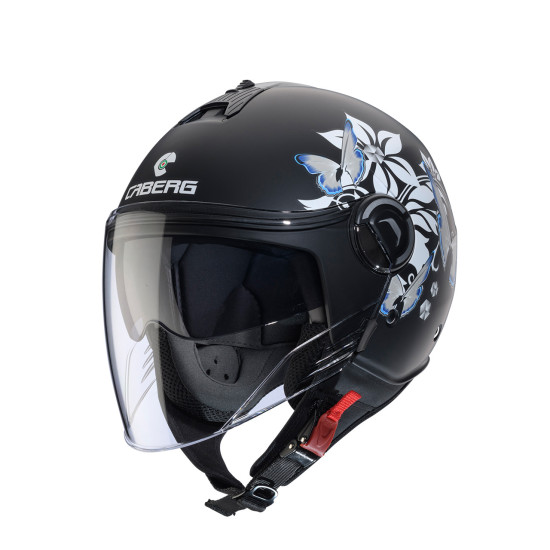 CABERG KASK OTWARTY JET Z BLENDĄ MODEL RIVIERA V4X MIA KOLOR CZARNY MAT / BIAŁY / SZARY (KWIATY / MOTYLE) ROZMIAR M