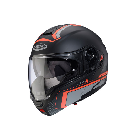 CABERG KASK SZCZĘKOWY FLIP-UP MODEL LEVO X ELITE KOLOR CZARNY MAT / SZARY / CZERWONY FLUO ROZMIAR M (PINLOCK W ZESTAWIE)