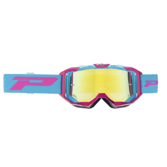 PROGRIP GOGLE PG3303-407 FL VISTA KOLOR FUXIA NIEBIESKI (SZYBA PG3347 ŻÓŁTA LUSTRZANA, ANTISCRATCH, NO FOG, ANTI UV + SZ