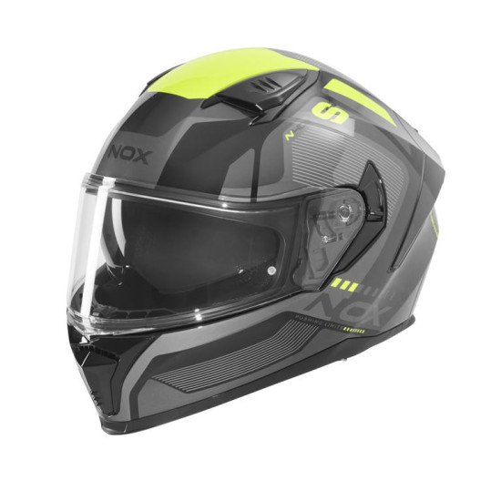 NOX UŽDARYTAS ŠALMAS SU SKYDELIU N402 MENTOR SPALVA JUODA / FLUO GELTONA XL DYDIS