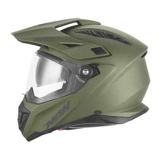 NOX OFFROAD / TRAIL DUOSPORT (DVIGUBAS) ŠALMAS N350 SOLID SU SKYDELIU IR SKLYPU, ŽALIAS (CHAKIS), MATINIS, XL DYDIS