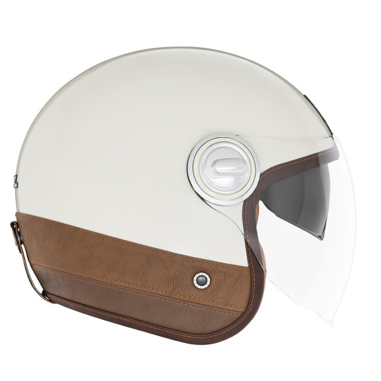 NOX PREMIUM OPEN FACE HELMET JET HERITAGE LEATHER COLOR CREAM / BROWN SIZE S