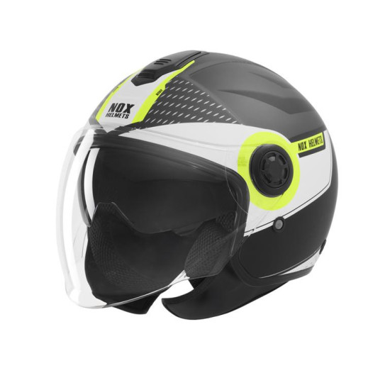 NOX JET ATVIRAS ŠALMAS SU SKYDELIU N182 APSKRITIES SPALVA MATINIS JUODA / FLUO GELTONA DYDIS M
