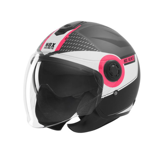 NOX JET OPEN FACE HELMET WITH VISOR N182 ROUND COLOR MATTE BLACK / PINK SIZE XS