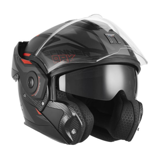 NOX PREMIUM FLIP-BACK MULTI-FACE HELMET WITH SPINNER ARK BLIND COLOUR MATTE BLACK / RED SIZE M