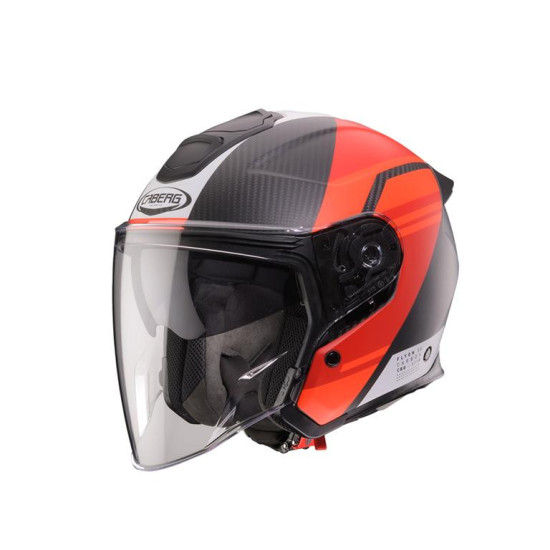 CABERG JET FLYON II CARBON ADDICT OPEN FACE HELMET MATTE BLACK / RED SIZE L