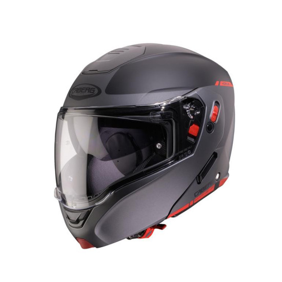 CABERG FLIP-UP HELMET MODEL HORUS X RAY MATTE BLACK / GREY / FLUO RED SIZE M