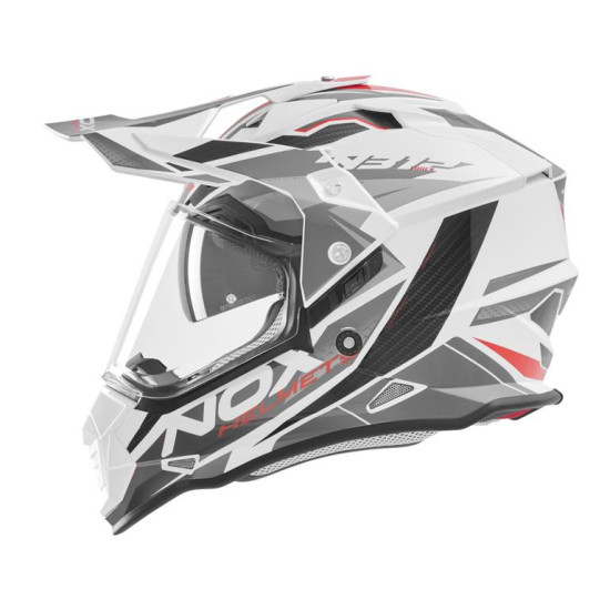 NOX PROMOCJA KASK OFFROAD / TRAIL DUOSPORT (DUAL) N312 TRACK Z SZYBKĄ I BLENDĄ KOLOR CZERWONY / BIAŁY ROZMIAR S