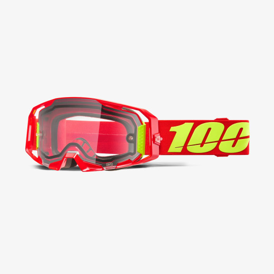 100 PROCENT GOGLE ARMATIC ENDURO MOTO DUAL PANE RED - CLEAR LENS - KOLOR CZERWONY / ŻÓŁTY FLUO - PODWÓJNA SZYBKA PRZEŹRO