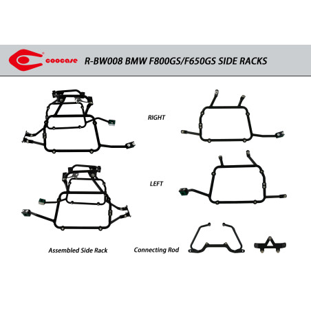 VIDURINĖS + ŠONINĖS DĖŽĖS LAIKIKLIAI KOMPLEKTAS BMW F800GS / F850GS 2010-2021 SIMETRIŠKOS ŠONINĖS DĖŽĖS LAIKIKLIAI