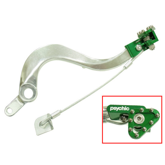PSYCHIC FOOT BRAKE LEVER KAWASAKI KXF 450 '06-'20, KLX 450R '08-'19 SILVER WITH GREEN FOOT