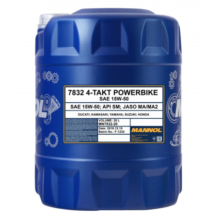 MANNOL synthetic oil 4T MOTORBIKE 15W50 20L additive + MA2 semi-synthetic (7832)