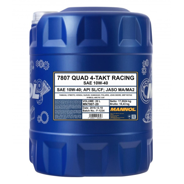 Mannol Synthetic Oil 4T Racing Quad 10W40 20L MA2 Semi-Synthetic (7807)