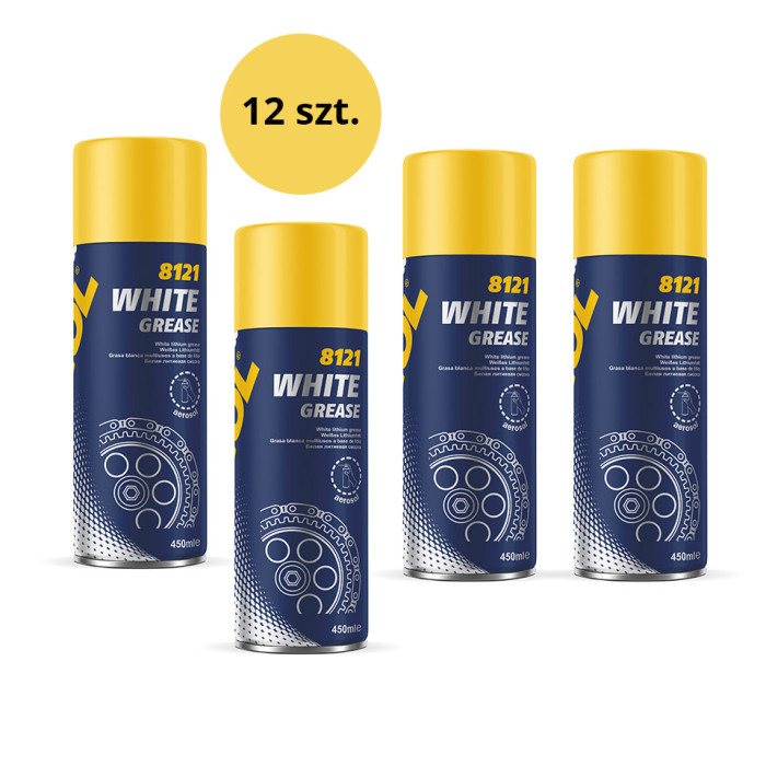 MANNOL WHITE GREASE 450ML - baltas universalus tepalas (aerozolis) (8121) - pakuotė 12 vienetų