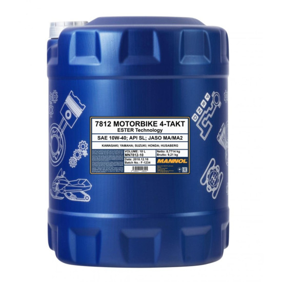 MANNOL synthetic oil 4T MOTORBIKE 10W40 10L additive + MA2 synthetic (7812) (API SL)
