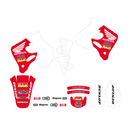 TECNOSEL (BLACKBIRD) STICKER SET + SEAT COVER HONDA CR 125 '93-'94, CR 250 '92-'94 REPLICA TEAM HONDA '92