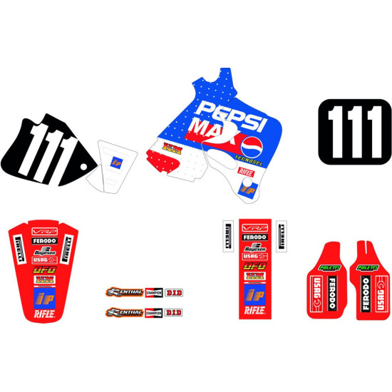 TECNOSEL (BLACKBIRD) STICKER SET HONDA CR 125 '93-'94, CR 250 '92-'94, REPLICA TEAM HONDA PEPSI '94 COLOR RED / BLUE / W