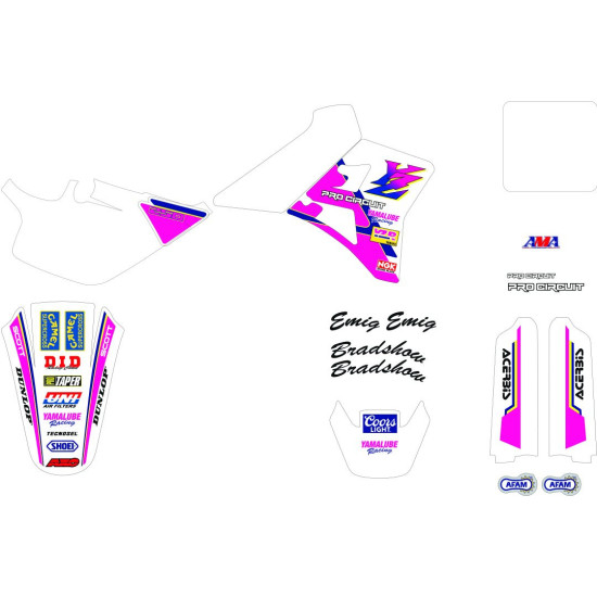 TECNOSEL (BLACKBIRD) STICKER SET YAMAHA YZ 250 '90-'92, REPLICA TEAM YAMAHA '92 USA PINK / WHITE