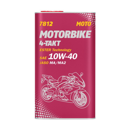 MANNOL alyva 4T MOTORBIKE 10W40 4L priedas + MA2 sintetinė - (metalinė skardinė)  (7812)