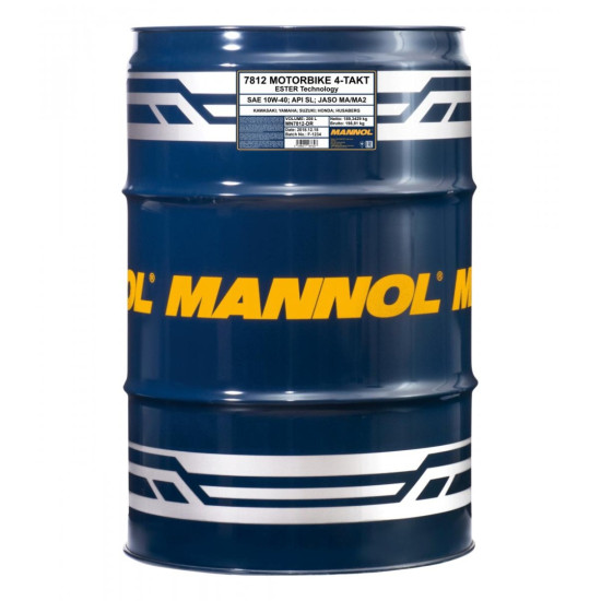 MANNOL oil 4T MOTORBIKE 10W40 208L capacity additive + MA2 synthetic (7812)