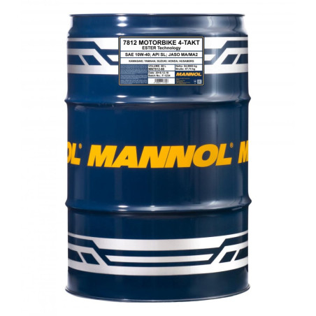 MANNOL alyva 4T MOTORBIKE 10W40 60L priedas + MA2 sintetinė (7812) (API SL) - 1 talpa 60 L
