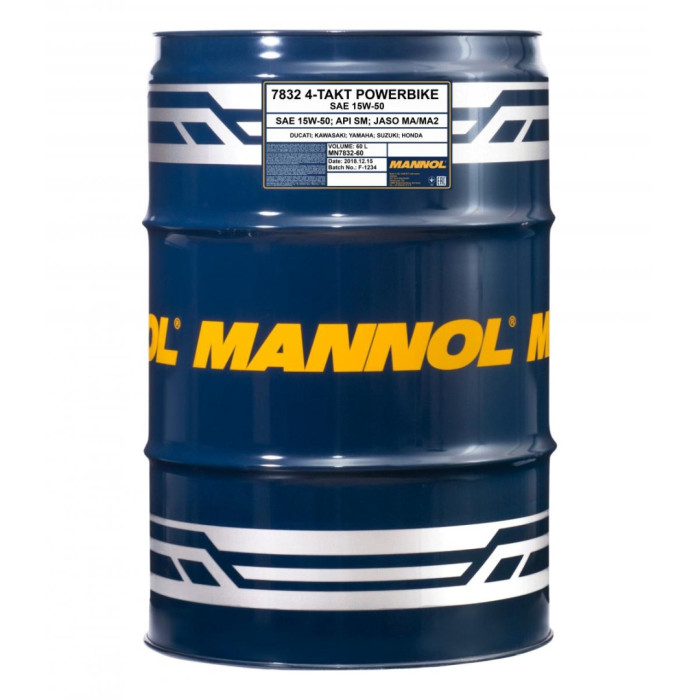 MANNOL oil 4T MOTORBIKE 15W50 additive + MA2 semi-synthetic (7832) capacity 60L