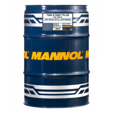 MANNOL alyva 4T PLUS 10W40 (API SL, JASO MA/MA2) pusiau sintetinė (7202) talpa 60L